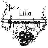 Logo with flowers and music lines 